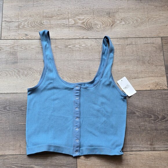 Forever 21 Ribbed Button-Up Crop Top (**Set of 2**) Powder Blue and Sage Green - Picture 4 of 14